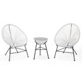 Patio Trasero Montara Modern Outdoor Acapulco Lounge Patio Set with Glass Top Table, White - 3 Piece PA2451792